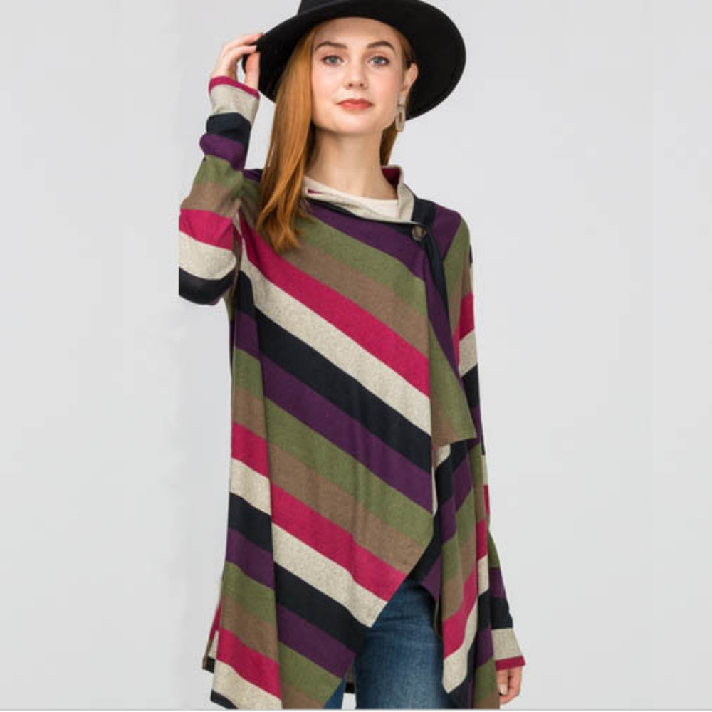 NEW striped knit light cardigan with asym design